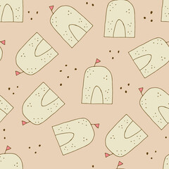 Doodle sand castle seamless pattern. hand drawn background. Vector illustration