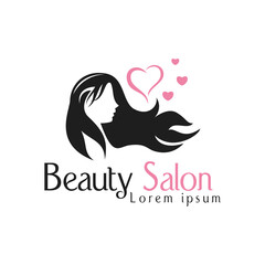 beauty salon logo design with pink love,hair style logo,feminine logo vector template