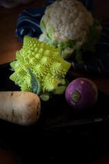 vegetables on a metal tray