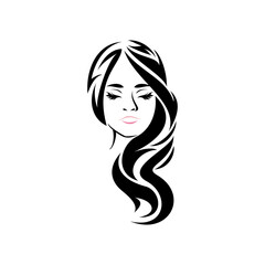illustration woman face long hair style,beauty salon logo,feminine,cute,smooth,modern vector