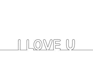 Creative continuous black line with word I love you on white background. Vector illustration eps 10.