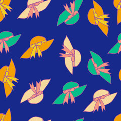 Doodle Summer hat seamless pattern. hand drawn background. Vector illustration