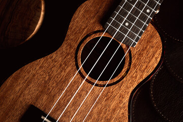 A warm brown image of a guitar lying on a dark background