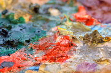 Abstract background acrylic colors red green yellow mix