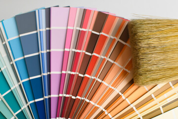 Color palette, catalog of paint samples with a brush. The color swatch used to match the paint.