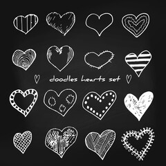 Hand-drawn doodle hearts vector illustration set isolated on white. Design elements for Valentine's day - Vector