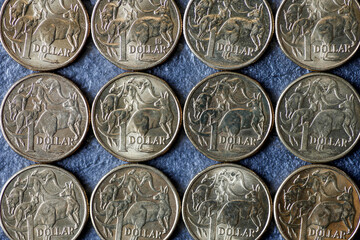 Australian Dollar Coins arranged next to each other