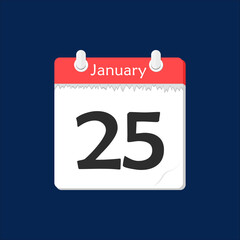 January 25. Vector flat daily calendar icon. Date and time, day, month. Holiday.