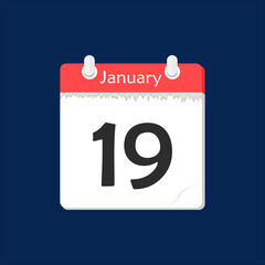 January 19. Vector flat daily calendar icon. Date and time, day, month. Holiday.
