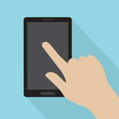 hand touching blank mobile screen- vector illustration