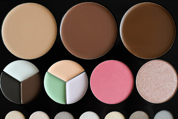 Palette of colorful eye shadows.Makeup artist set