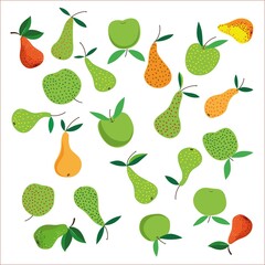 Stylized apples and pears on a white background
