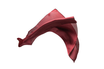 Flowing red silk scarf isolated on white background.