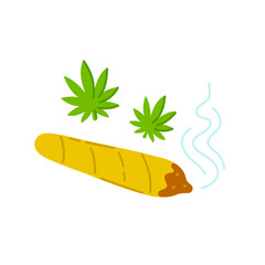 Joint with marijuana weed. Vector trendty flat line illustration icon. Isolated on white background. Smoke marijuana joint, blunt concept