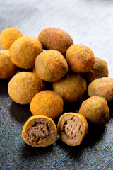 olive ascolane called Olive all'ascolana are a typical dish from the Marche region from the city of Ascoli Piceno in Italy.