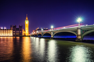 Naklejka premium LONDON, UK - 18 FEBRUARY, 2017: Houses of Parliament at Westminster Palace seen from Westminster Bridge.