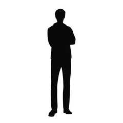 Vector silhouette of a man standing, businessman, black color, isolated on a white background