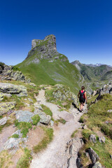 Fototapeta premium View of Ayous lakes and Midi d'Ossau mountain in the Pyrenees (France)