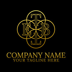luxury logo letters E, T, B, T with golden nuances.