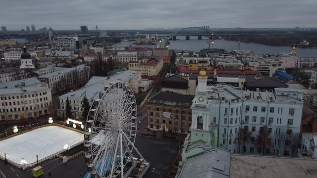 City center. Big Ferris wheel. Great view of the whole city