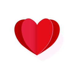An illustration of a red paper cut out heart on white background. Valentine's Day card template. 