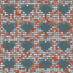 Abstract Seamless vector pattern with layered colourful hearts on blue background. Perfect for printing on fabric, wrapping and gift paper, Valentine and wedding postcards.