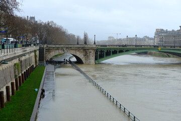 Naklejka na ściany i meble The Seine river in flood the 3rd February 2021.