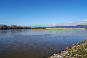 Flood on the Danube at the lock in Geisling near Regensburg in Bavaria