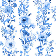 blue flowers seamless patterns for printing on textiles and paper