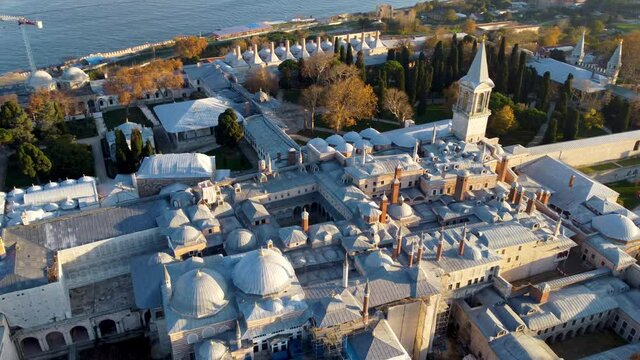 Aerial view of Topkapi Palace in Istanbul. Footage in Turkey