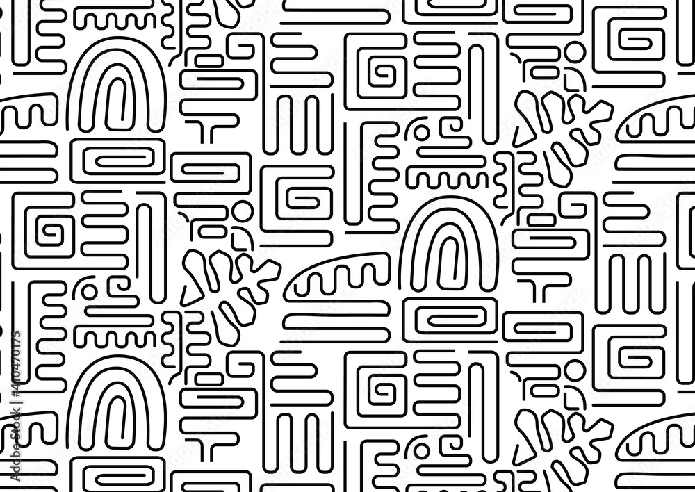 Wall mural geometric vector pattern, repeating linear symbolic abstract lines patter. graphic clean for fabric,