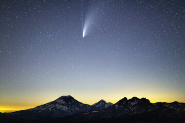 Comet Neowise Over the Three Sisters Mountains