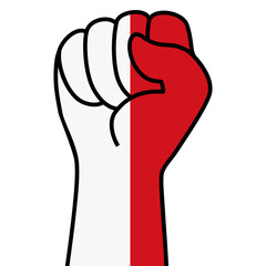 Raised indonesian fist flag. Hand of indonesia. Fist shape indonesia flag color. Patriotic demonstration, protest, fighting for human rights, freedom. Vector flat icon, symbol for web banner, posts