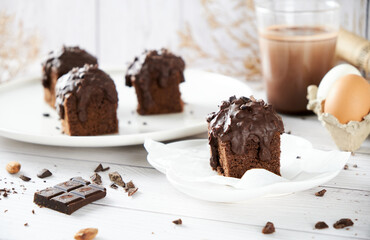 Chocolate Cube pound cake set on cafe table.