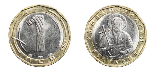 one bulgarian lew coin isolated on white background © Krzysztof Bubel