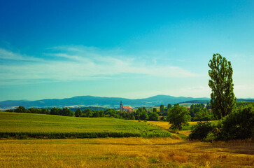Obraz premium Landscape of the countryside area near mountains