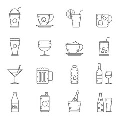 Line Drink and beverage icons - vector icon set