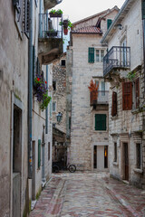 Fototapeta na wymiar An empty back street in the old town, Kotor, Montenegro