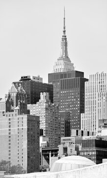 Black and white picture of New York City architecture, USA.