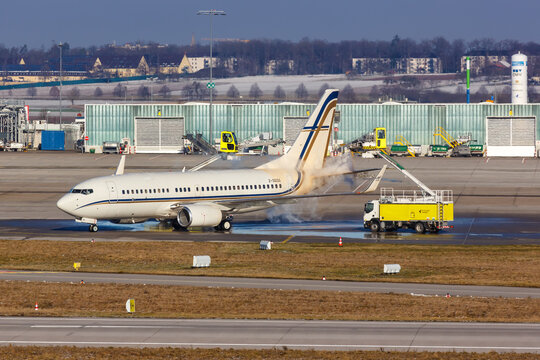 Gainjet Ireland Boeing 737-700(BBJ) airplane de-icing Stuttgart Airport in Germany