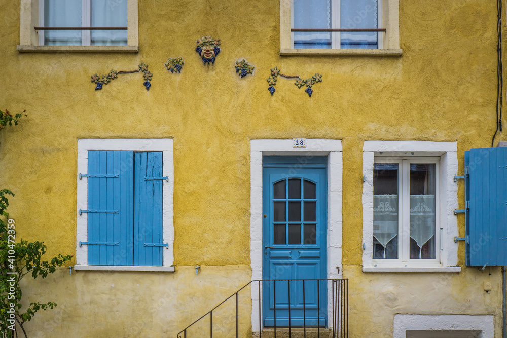 Wall mural cute townhouse facade in the streets of Sancerre, a small village of the Berry region of France, famous for its wine