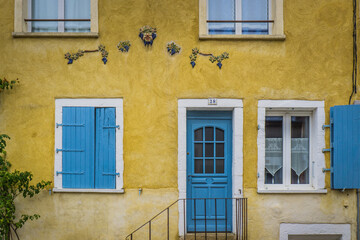 cute townhouse facade in the streets of Sancerre, a small village of the Berry region of France, famous for its wine