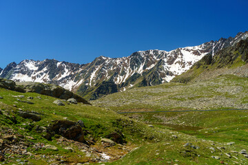 Fototapeta na wymiar Passo Gavia, mountain pass in Lombardy, Italy, to Val Camonica at summer