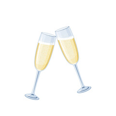Pair of champagne wine glasses, toasting for celebration. Vector illustration cartoon flat icon isolated on white background.