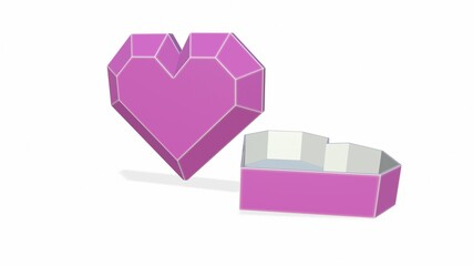 Valentines day background concept. Paper geometric volume heart on pink background 3d-illustration, 3d-rendering