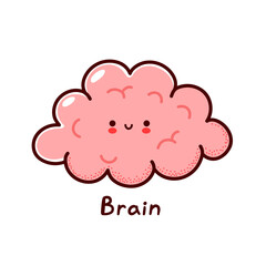 Cute happy funny human brain organ character. Vector flat line cartoon kawaii character illustration icon. Isolated on white background. Brain with face character mascot concept