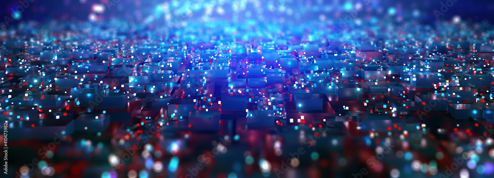 Poster global database. motherboard, processor, cpu, quantum computer 3d illustration. high tech, blockchai