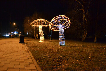 glowing mushrooms on the night street