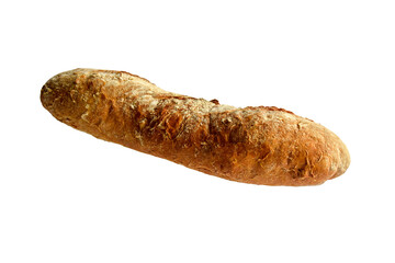 Single loaf bread isolated on white background. Close-up. Selective focus.