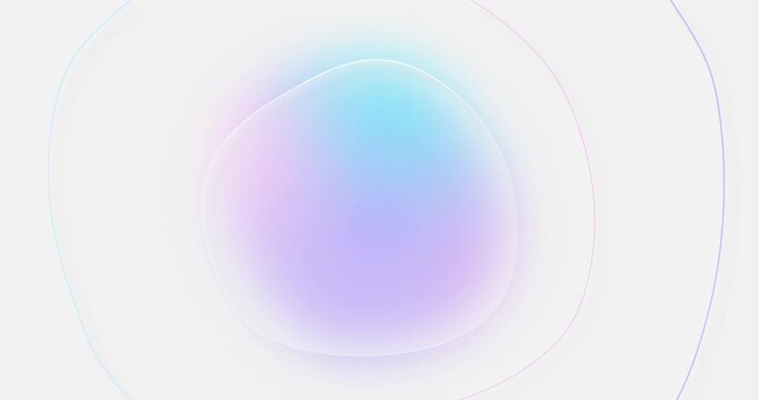 3d fluid creative animated background. Glassmorphism style new trend 2021. Frosted effect. Pastel colours outer glow pink purple blue on white backdrop. Seamless looped banner. Blurred gradient button